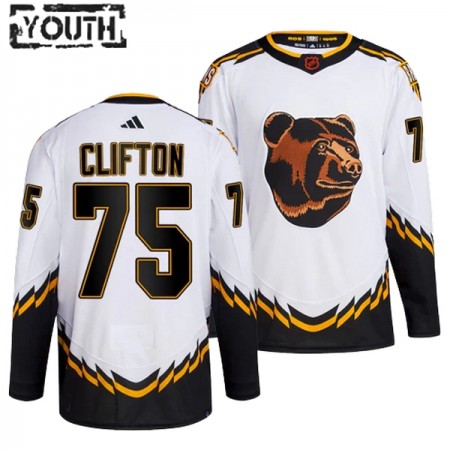 Børn NHL Boston Bruins Trøje Connor Clifton Adidas 2022-23 Hvid Reverse Retro 2.0 Authentic